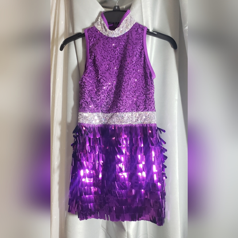 Weissman Dance Costume,purple Competition Small Youth Child Sequins Beaded